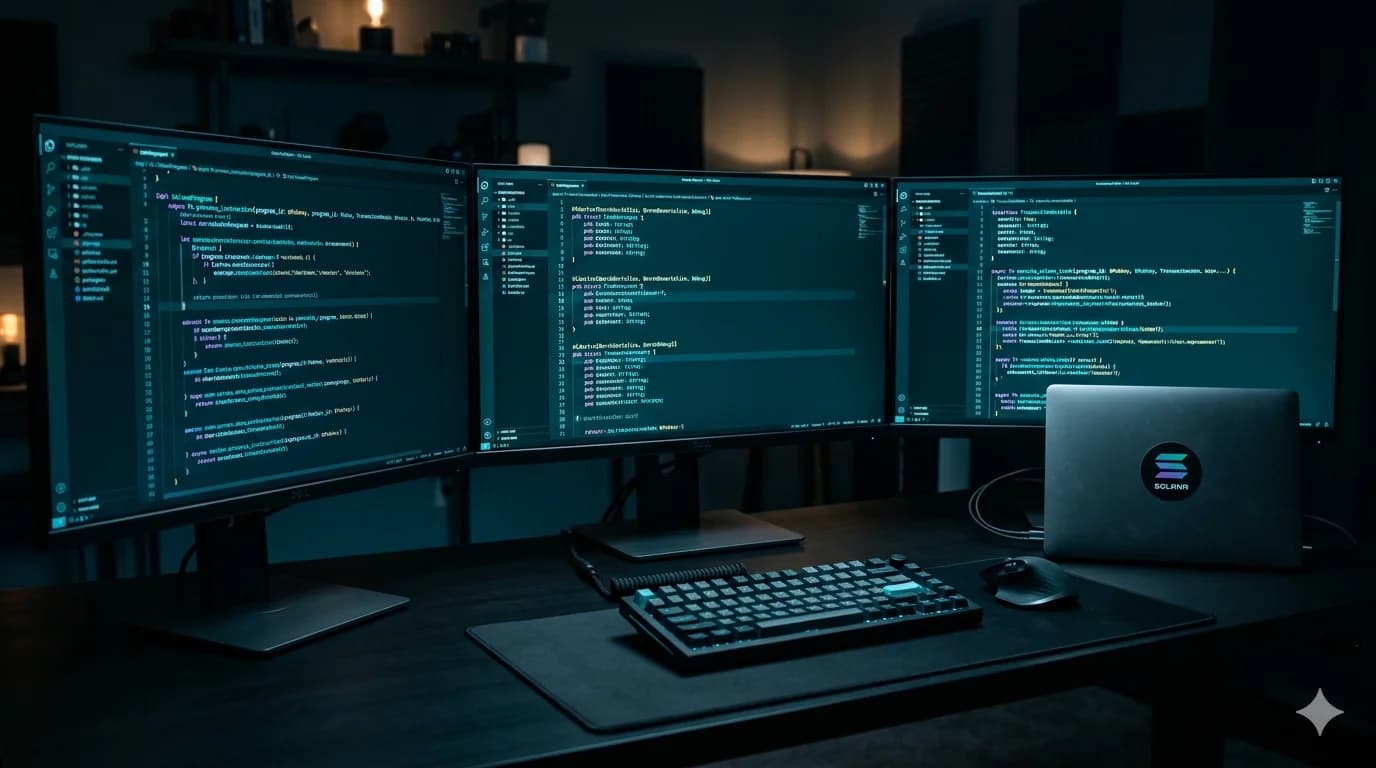 Workspace de engenharia — setup minimalista com código e skyline de Salvador